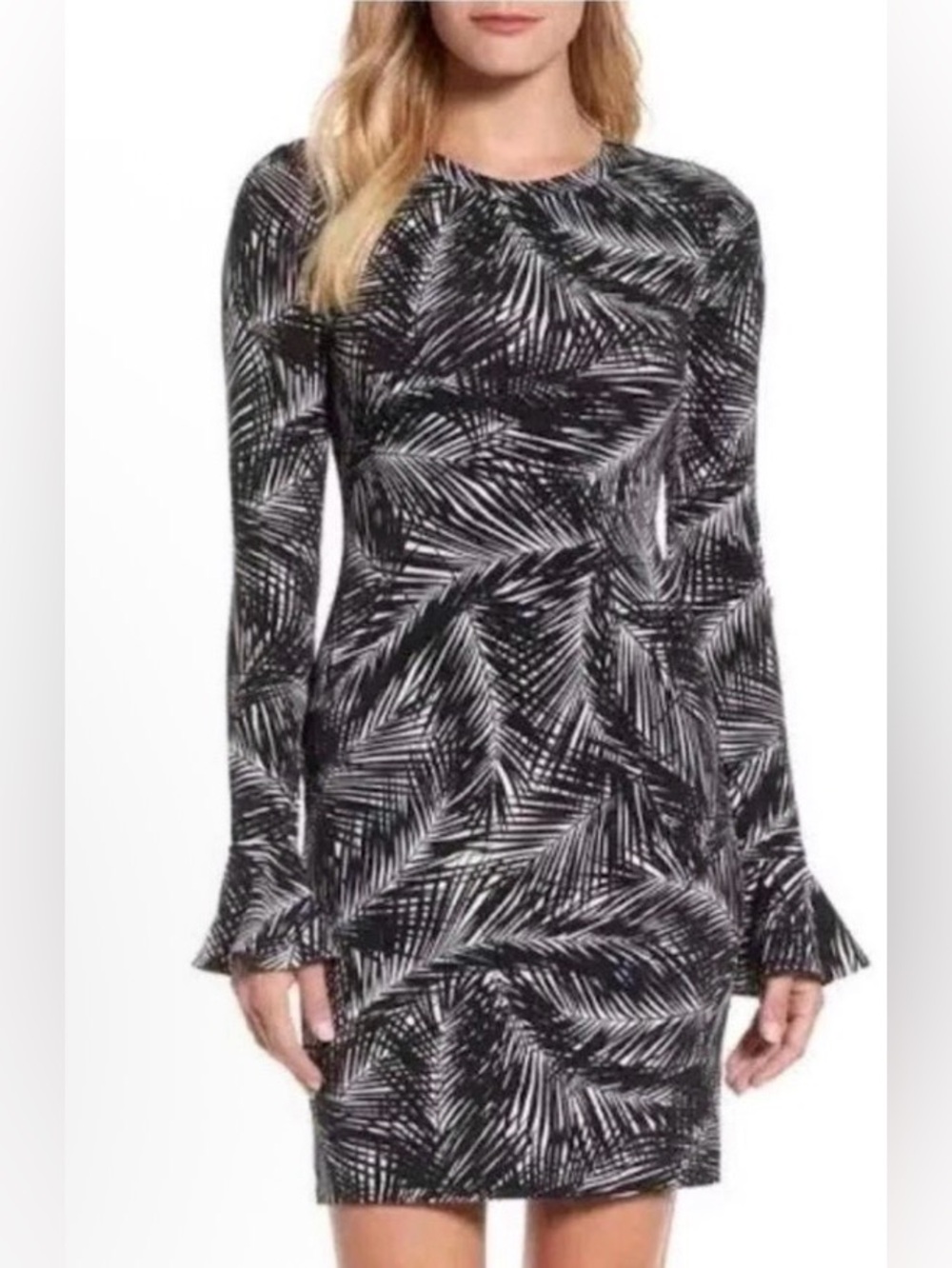 MICHAEL Michael Kors Palm Print Bell Sleeve Dress Petite P